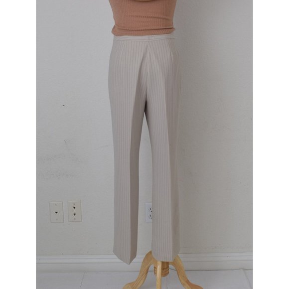 Vintage 00s Mid-Waist Beige Chalk Stripe‎ Trousers | 30 waist - Picture 4 of 10